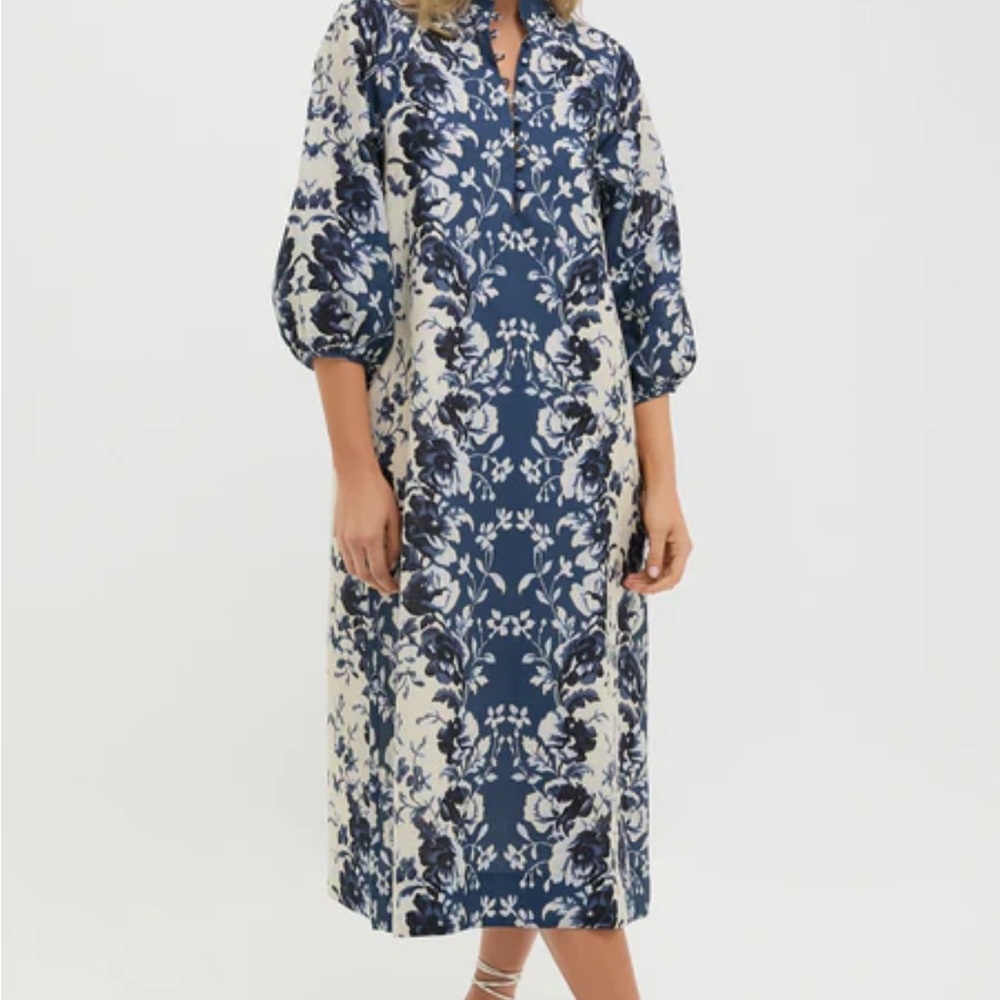 Tuckernuck Midi Dress- Indigo Reflection Cotton Linen Mary Caftan XL